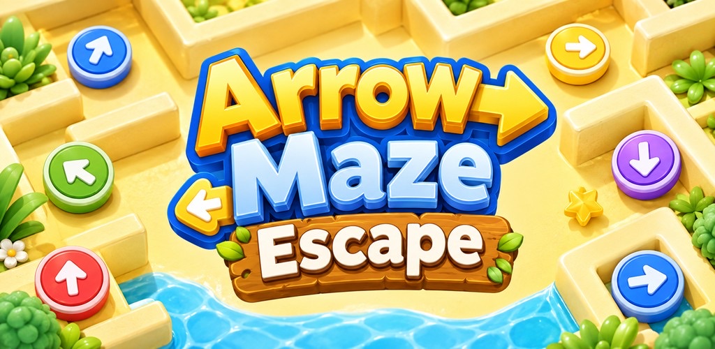 Arrow Maze Escape title art with colorful maze and arrow buttons