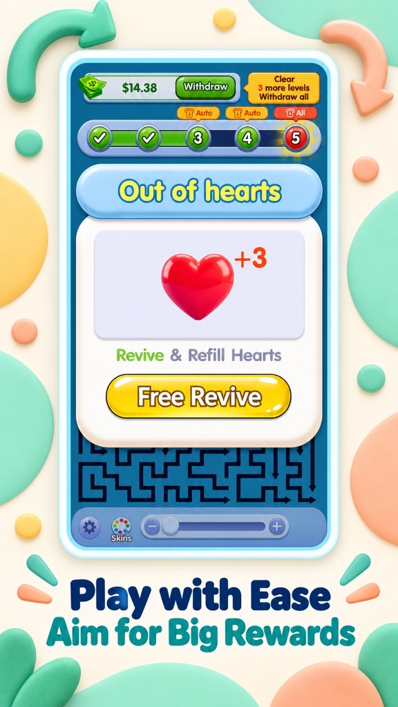 Out of hearts popup with get more and continue options